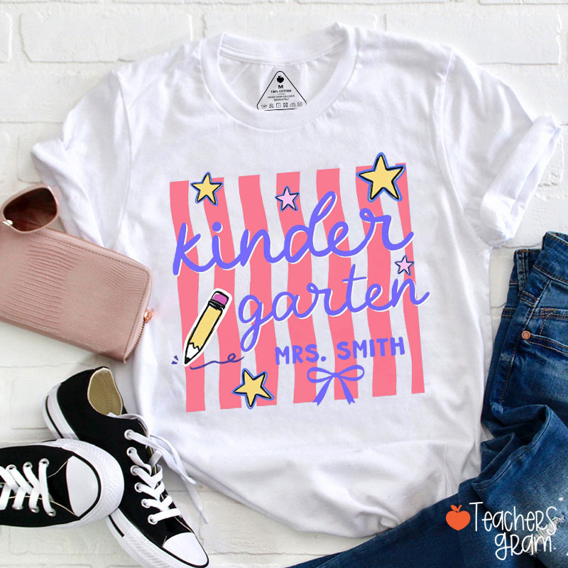 Personalized Grade And Name Stars And Pencil Teacher T-Shirt