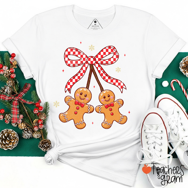 Coquette Christmas Gingerbread Cherries Teacher T-Shirt