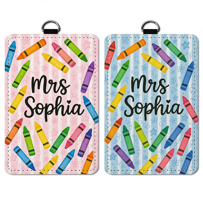 Personalized Flower And Colorful Crayon Teacher Card Holder