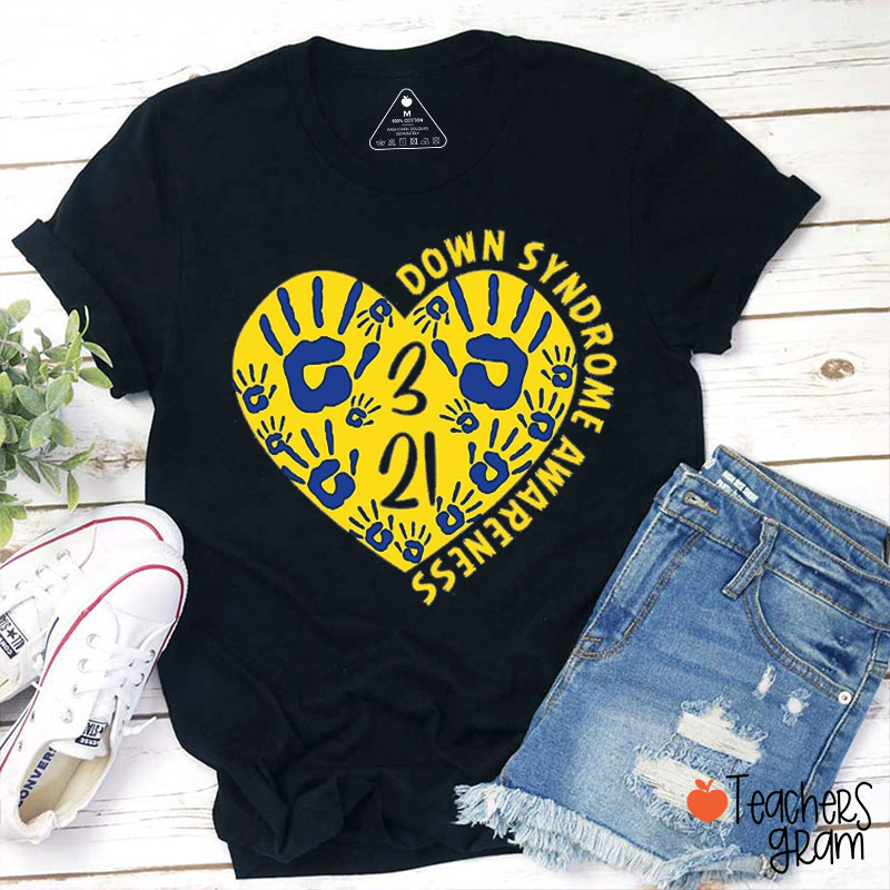 Blue And Yellow Down Syndrome Awareness Teacher T-Shirt