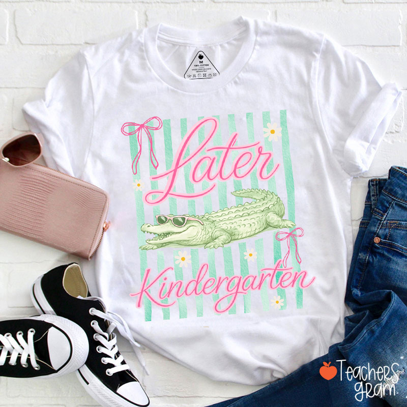 Personalized Grade Striped Girly Later Gator Teacher T-Shirt
