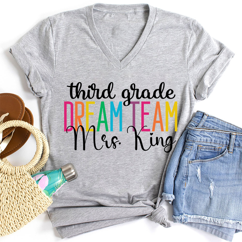 Personalized Back To School Dream Team Teacher Female V-Neck T-Shirt