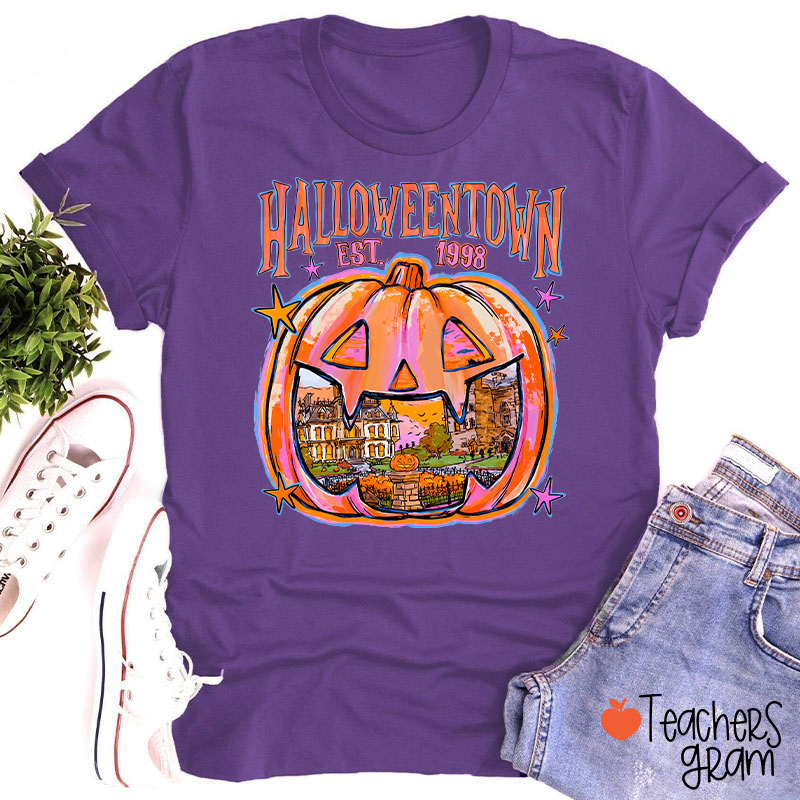 Vintage Halloween Town Pumpkin Teacher T‑Shirt
