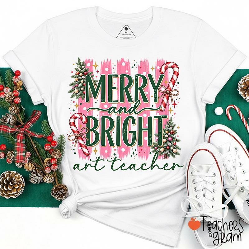 Personalized Merry And Bright Teacher Christmas Teacher T-Shirt