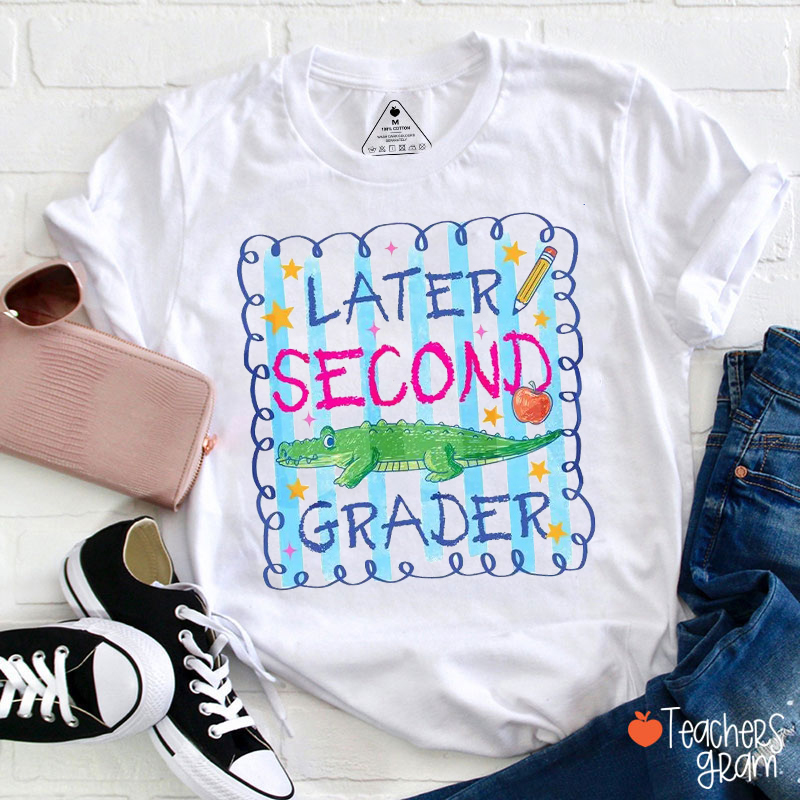 Personalized Grade Preppy Striped Later Teacher T-Shirt