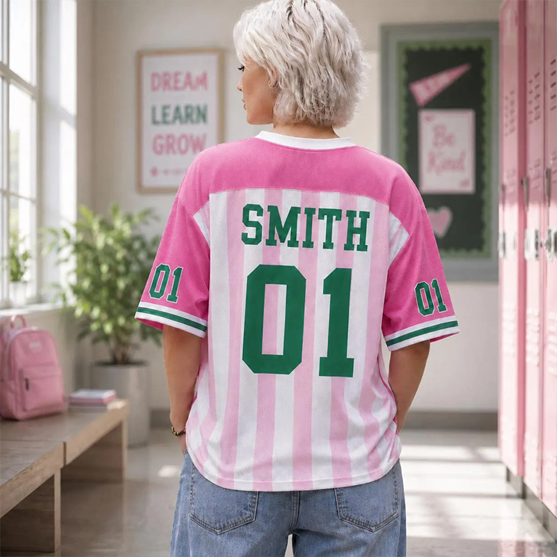 Personalized Grade And Name Preppy Stripes Stars Teacher Mesh Jersey