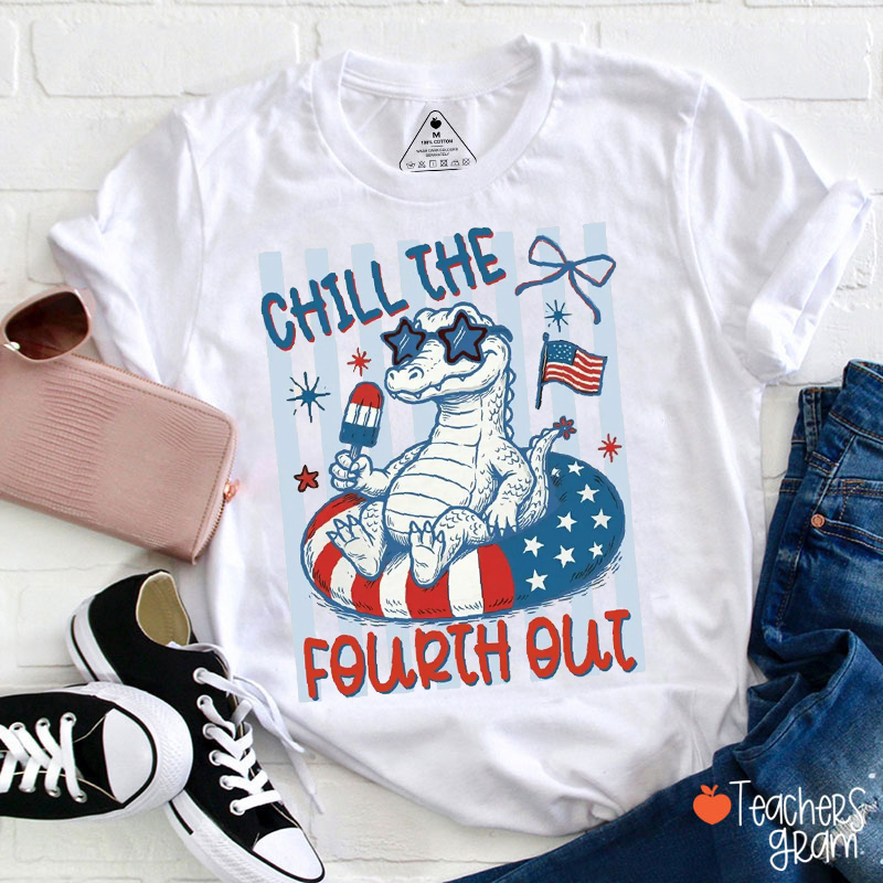 Striped Chill The Fourth Out Gator Teacher T-Shirt