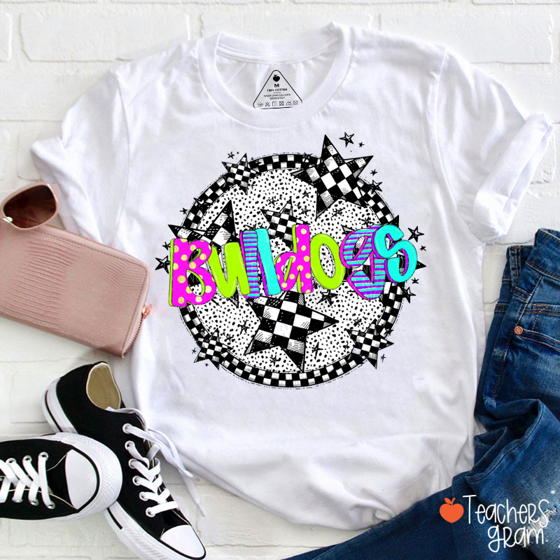 Personalized Mascot Star Checkerboard Teacher T-Shirt