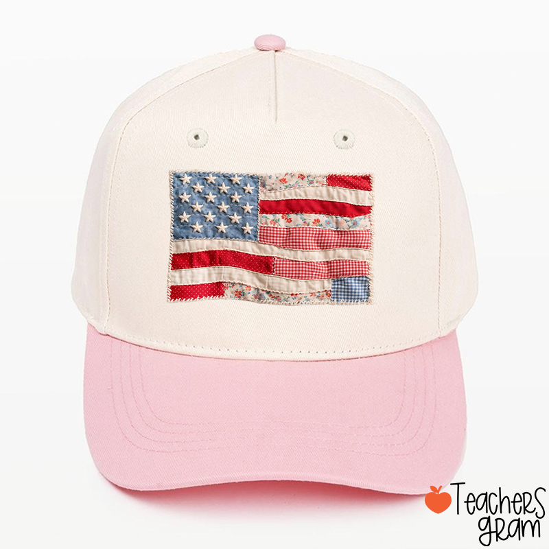 Faux Patchwork American Flag Teacher Baseball Cap