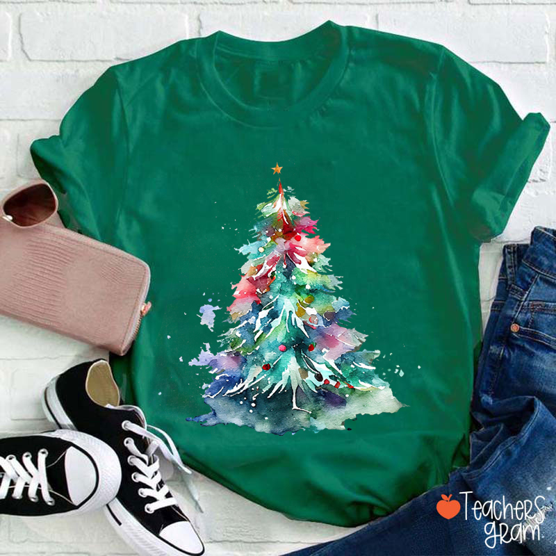 Oil Painted Christmas Tree Teacher T-Shirt