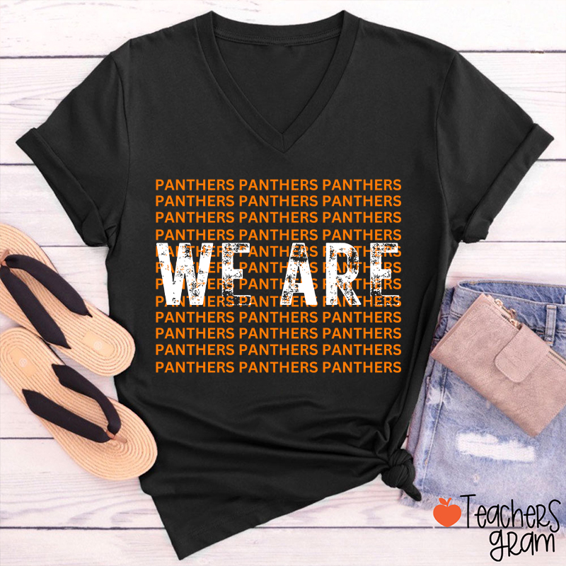 Personalized Mascot We Are School Spirit Teacher Female V-Neck T-Shirt