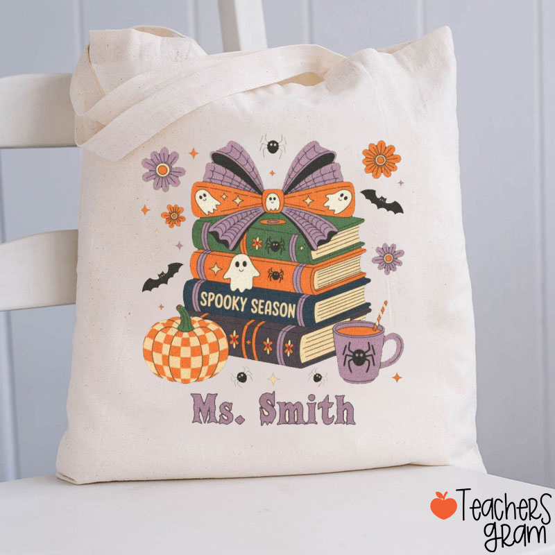 Personalized Halloween Book Teacher Tote Bag