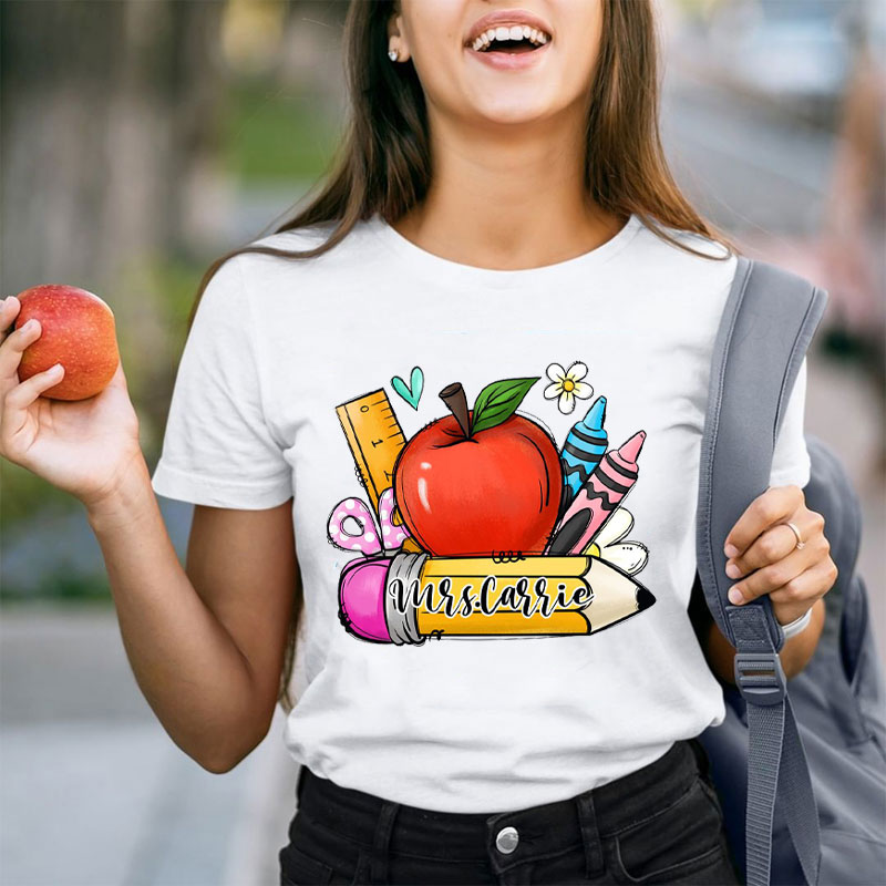 Personalized Cartoon Apple Teacher's Appliance Print Teacher T-Shirt