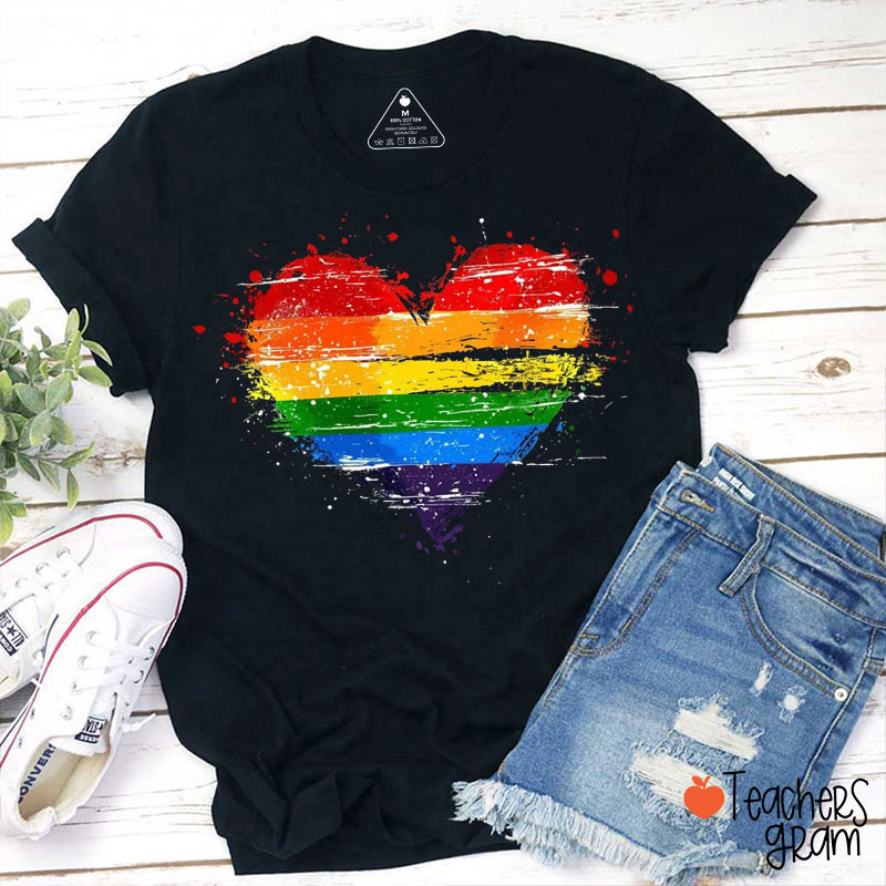 Rainbow Heart Pride Teacher T-Shirt
