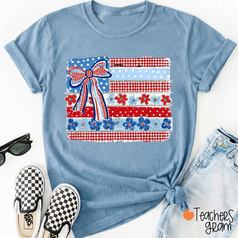 Coquette American Flag Teacher T-Shirt