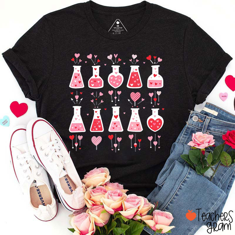 Beaker Test Tube Heart Valentines Science Teacher T-Shirt