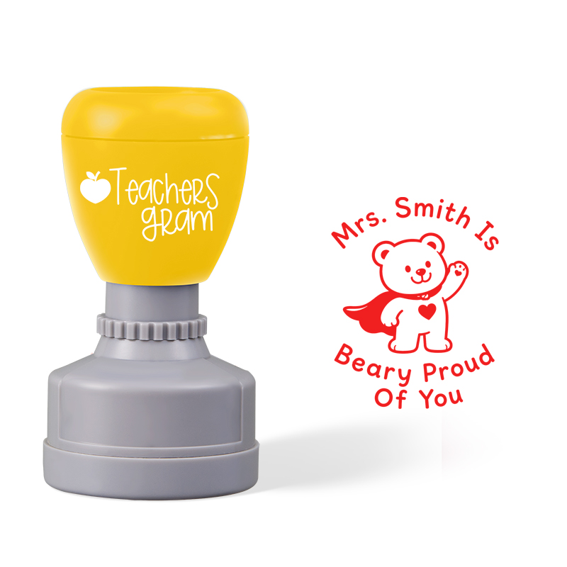 Personalized Beary Proud Of You Superhero Teacher Stamp