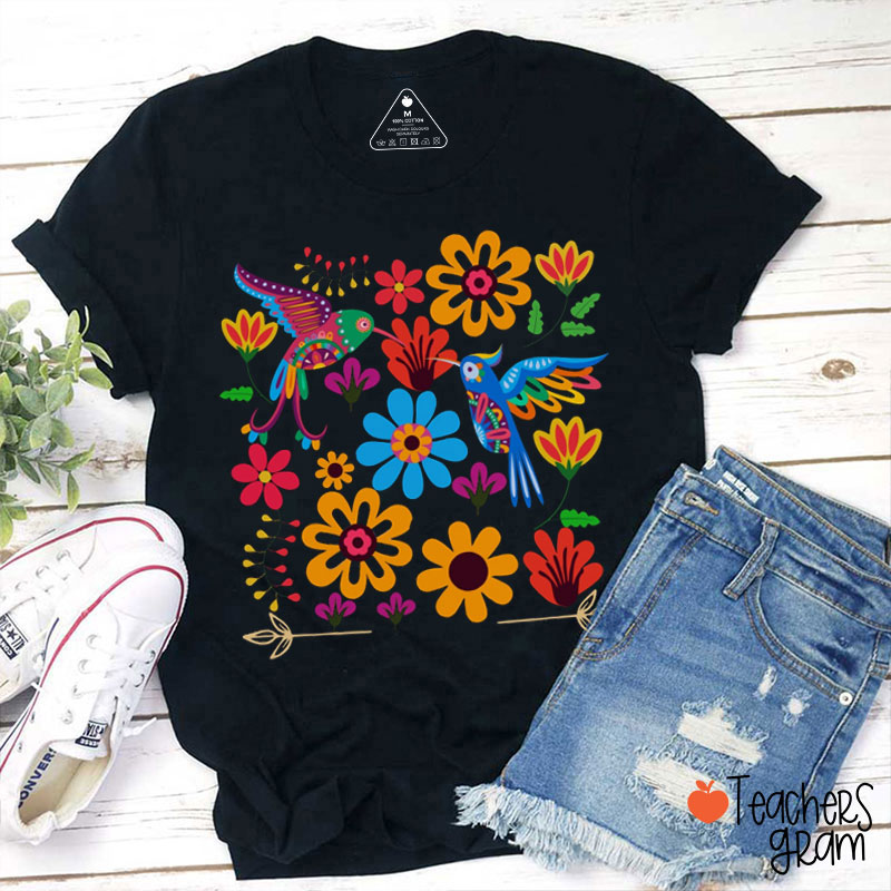 Colorful Mexican Flowers Spanish Teacher T-Shirt