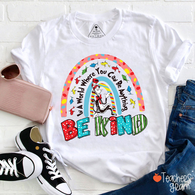 Be Kind Rainbow Cat Teacher T-Shirt