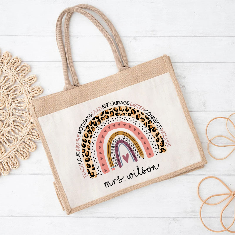 Personalized Name Teach Inspire Lead Teacher Jute Lunch Bag