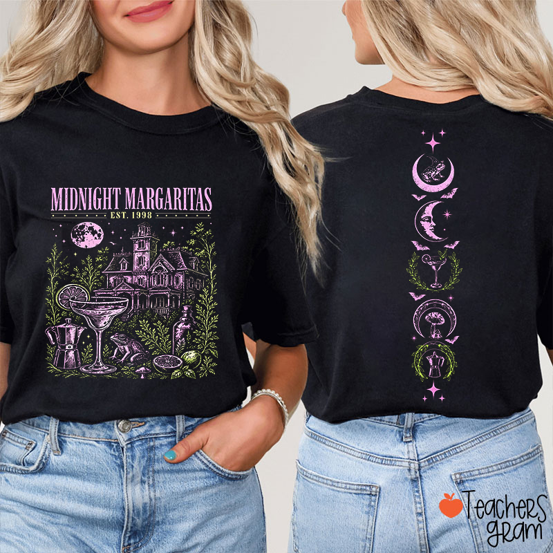 Midnight Margaritas Est 1998 Moon House Cocktail Mystical Teacher Two Sided T-Shirt