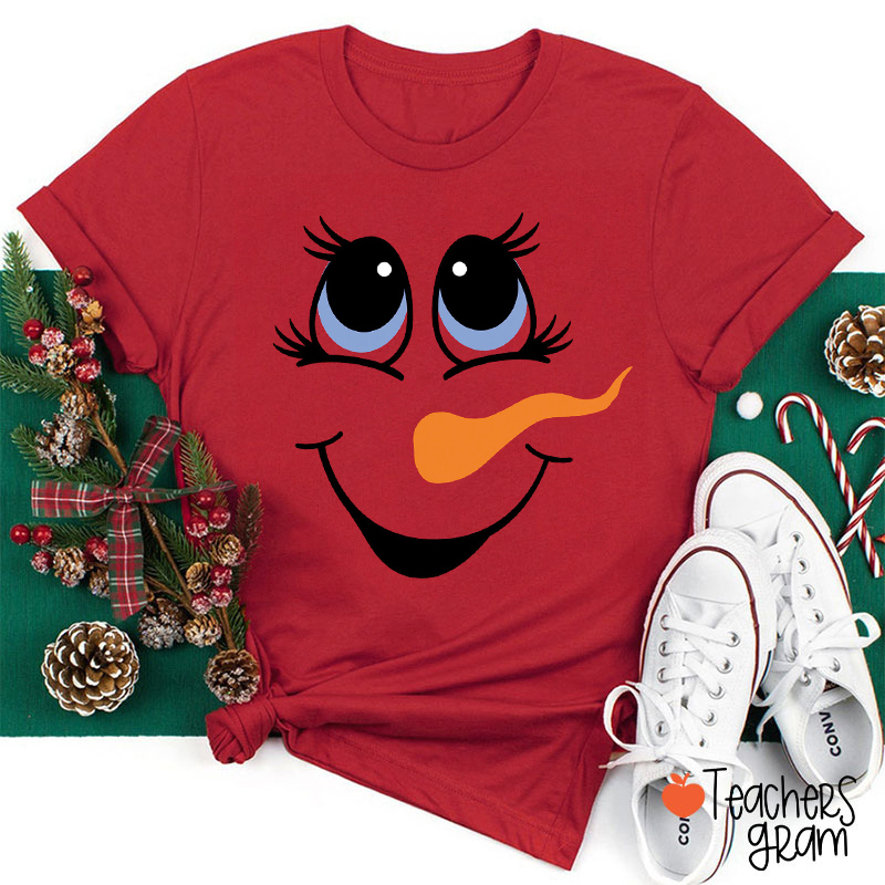 Snowman Smiley Face Teacher T-Shirt