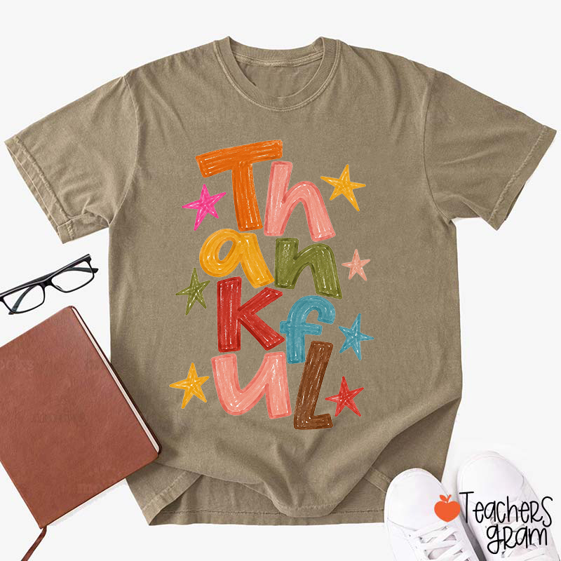 Thankful Star Letters Teacher T-Shirt