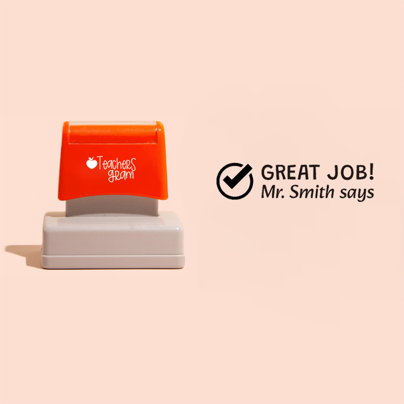 Personalized Name Great Job Tick Teacher Rectangle Stamp