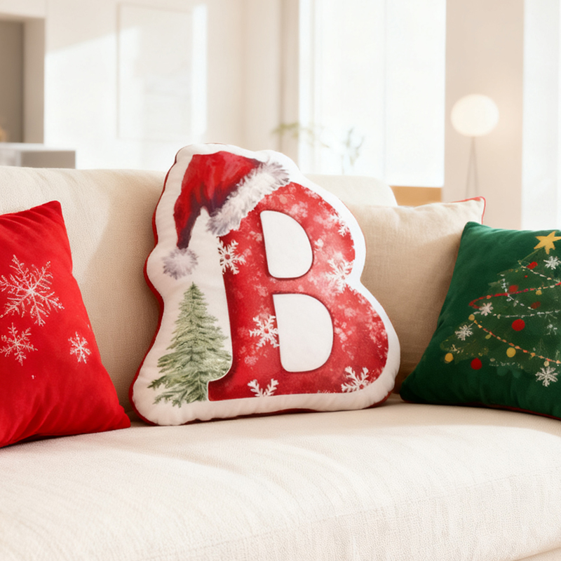 Personalized Initials Snowflake Santa Hat Teacher Cushion