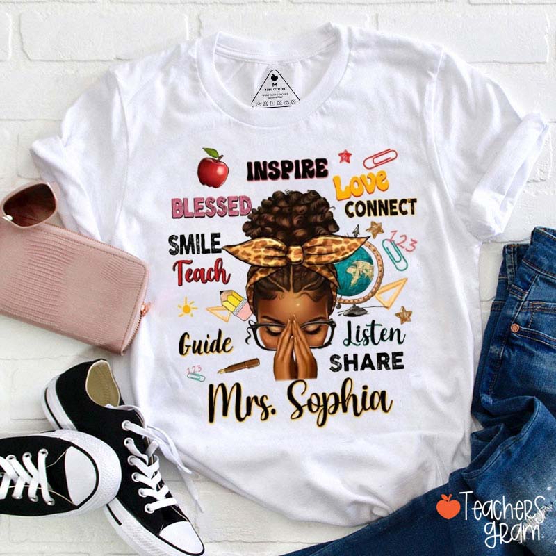 Personalized Inspire Smile Teach Listen Share Teacher T-Shirt