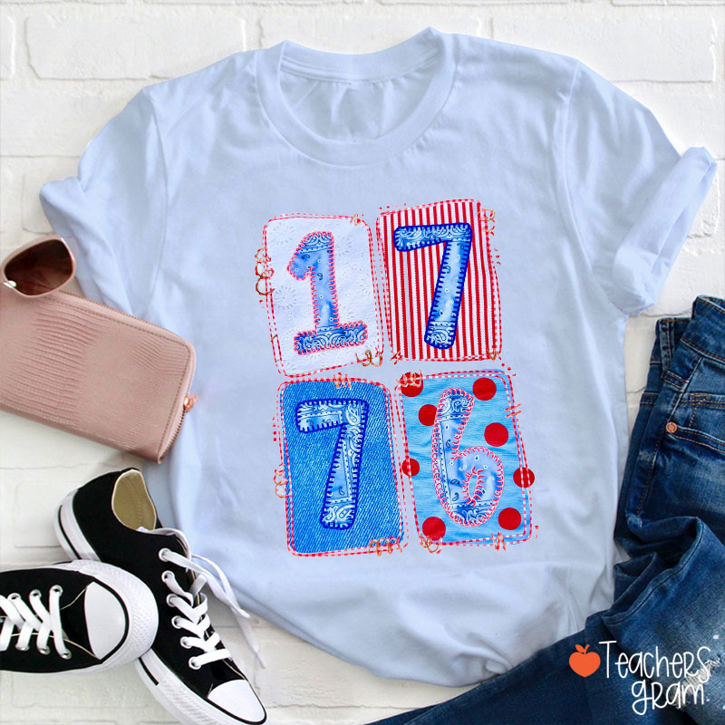 Faux Patchwork 1776 Teacher T-Shirt