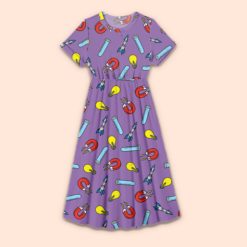 Travel In The World Of Science Teacher Printed Dress