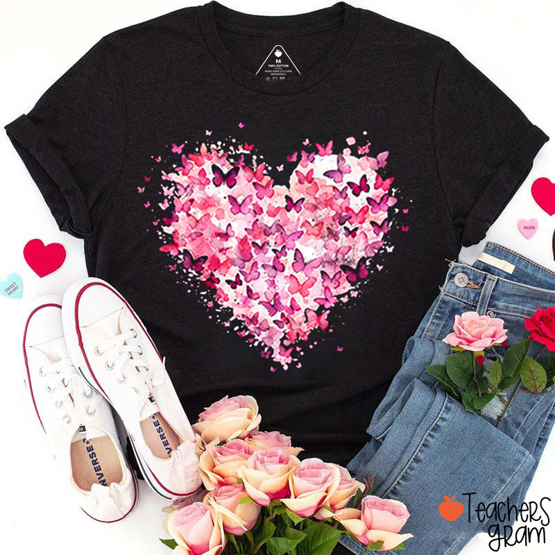 Butterfly Heart Valentine's Day Teacher T-Shirt