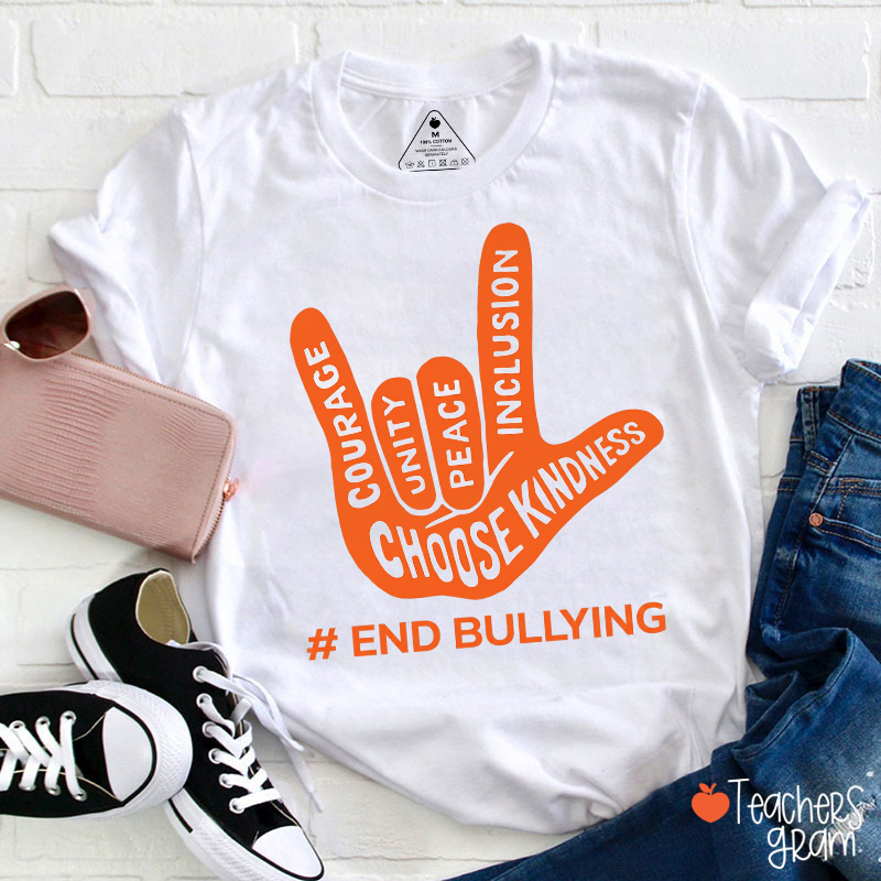 Choose Kindness Hand Sign Anti Bully Teacher T-Shirt
