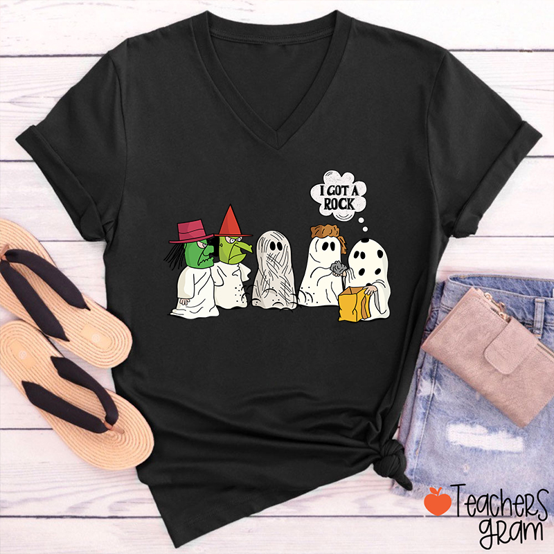I Got A Rock Halloween Teacher Female V-Neck T-Shirt
