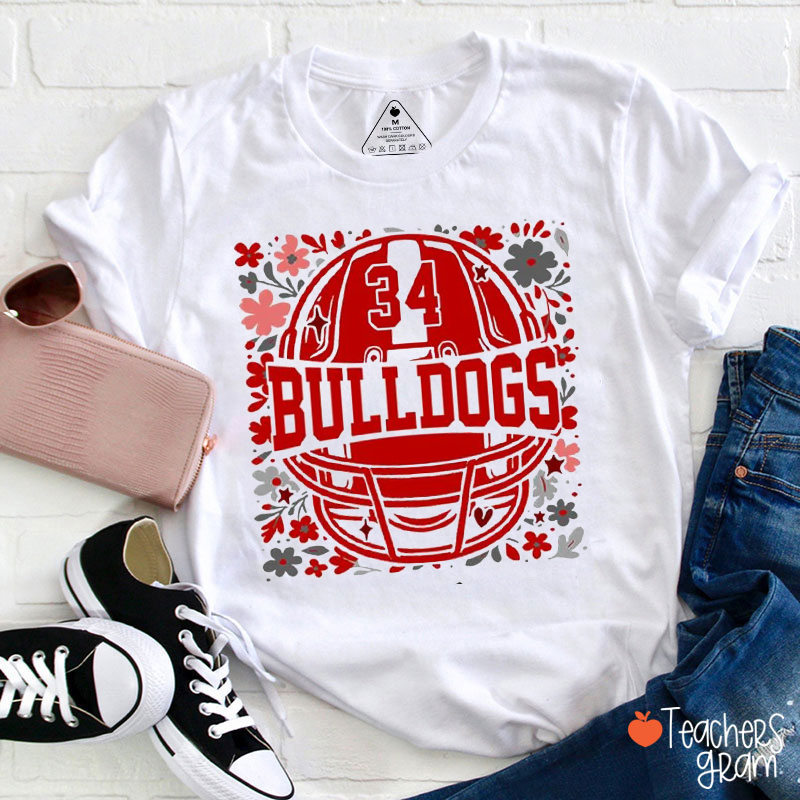 Personalized Mascot Floral Football Helmet Teacher T-Shirt