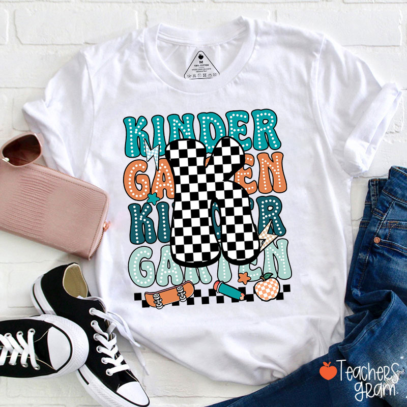 Personalized Grade Initials Checkered Teacher T-Shirt