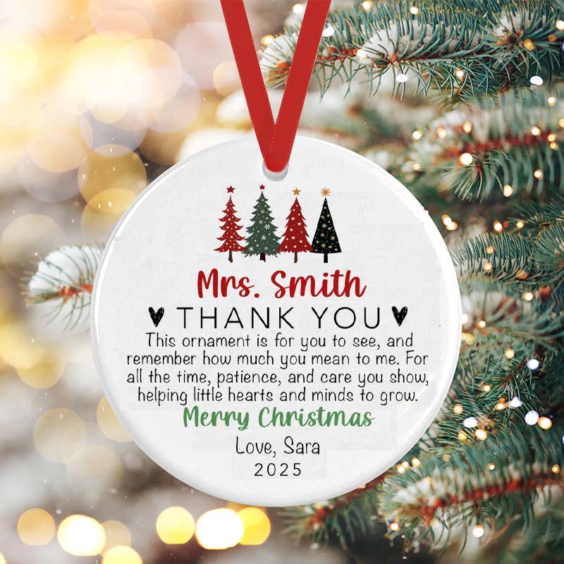 Personalized Thank You For Nurturing Little Hearts Teacher Ceramic Christmas Ornament
