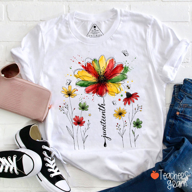 Red Yellow Green Wildflower Teacher T-Shirt