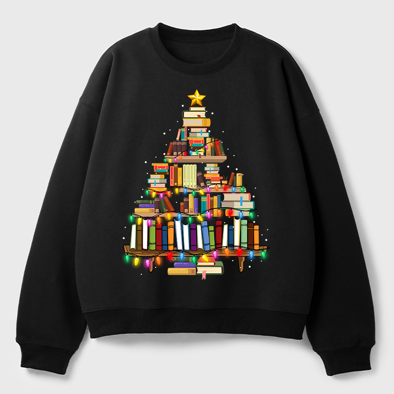 Book Christmas Tree Teacher Fleece Sweatshirt