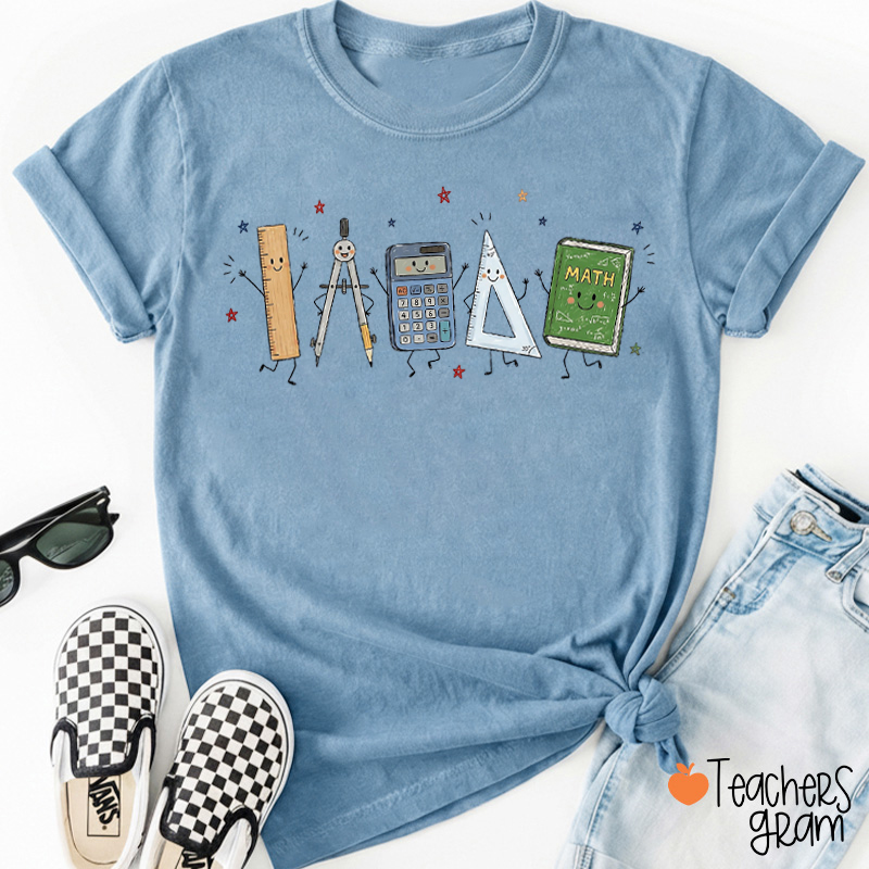 Cute Cartoon Math Tools Math Teacher T-Shirt