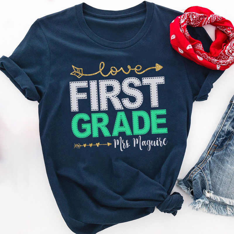 Personalized Teacher's Name And Grade Sewing Line Design Teacher T 