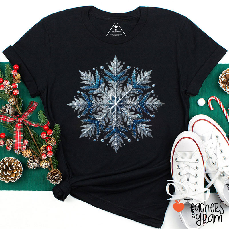 Shining Blue Snowflakes Winter Vibes Teacher T-Shirt