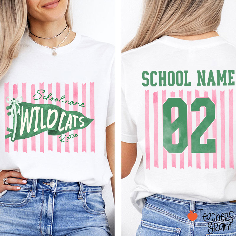 Personalized Name And Text Cartoon Supply Teacher Two Sided T-Shirt