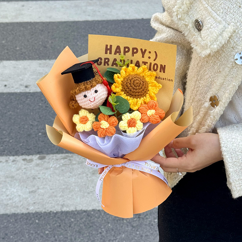 Handmade Sunflower Crochet Graduation Bouquet