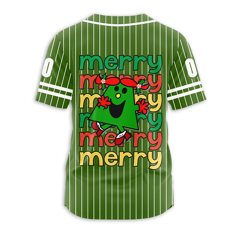 Personalized Name Green Miss Merry Christmas Teacher Baseball Jersey