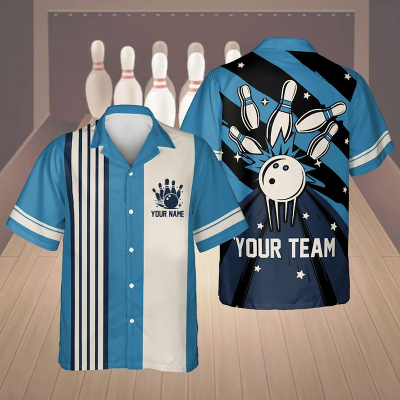 Personalized Name Retro Bowling Hawaiian Teacher Short Sleeve Shirt