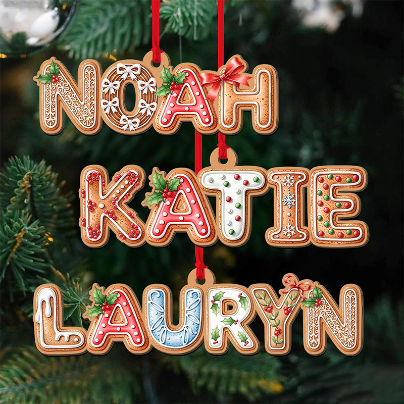Personalized Name Gingerbread Alphabet Teacher Ceramic Christmas Ornament