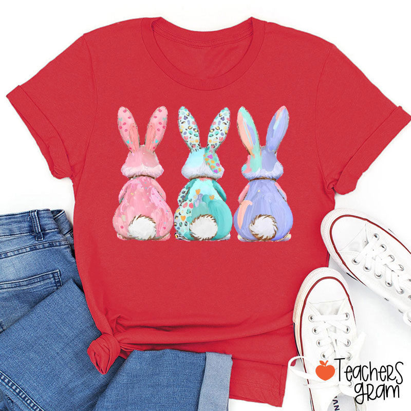 Faux Oil Painting Style Bunnies Teacher T-Shirt