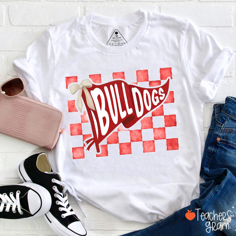 Personalized Mascot Pennant Checkered Teacher T-Shirt